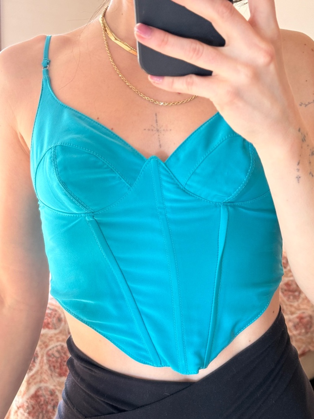 Urban Outfitters Turquoise Satin Corset Camisole
